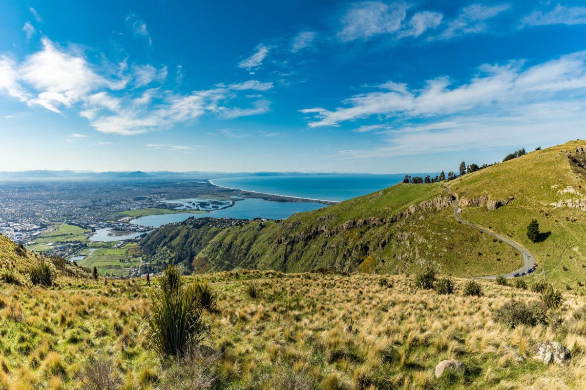 View over Christchurch city and Pegasus Bay from the Port Hills on a clear day
